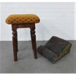 Pine stool with upholstered seat and a gout stool, 36 x 63 x 32cm (2)
