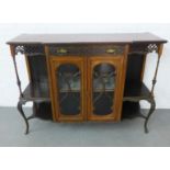 Late 19th century mahogany cabinet, with a pair of central glazed doors, flanked by fretwork and