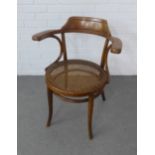 Thonet Bentwood open armchair with canework circular seat, paper label to underside, 80 x 63cm