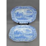 A pair of Spode blue and white transfer printed Castle pattern ashets, 48cm (2)
