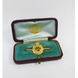 15ct gold Royal Engineers brooch with original leather box