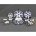 Foley china blue and white teaset, comprising nine cups, eight saucers, nine side plates, two cake