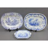 A collection of Staffordshire 19th century blue and white transfer printed pottery to include
