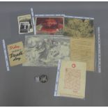 Collection of WWII ephemera to include six Propaganda leaflets, Italian bade, Polish cap badge,