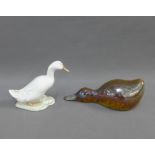 Royal Copenhagen duck and a lustre glazed pottery duck, longest 19cm (2)