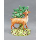 Staffordshire deer and bocage figure, 15cm high (some faults)