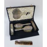 George V silver backed dressing table brush set, in a fitted case, Birmingham 1929