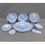 Spode blue and white transfer printed Castle pattern pottery to include an oval stand, sauce tureen,