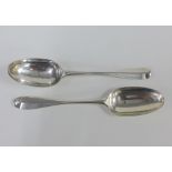 Two George II Scottish Hanoverian pattern silver table spoons, Kerr & Dempster, Edinburgh 1750 &