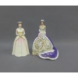 Royal Doulton limited Edition QEII figure, 20cm high, together with another to commemorate her