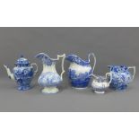 19th century blue and white transfer printed pottery to include a Lady of the Lake coffee pot,