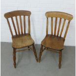 Pair if elm kitchen chairs with vertical splat backs, solid seats and turned legs, 48 x 90cm (2)