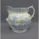 'Triumphal Car' blue and white foot bath jug, (a/f) 34cm high
