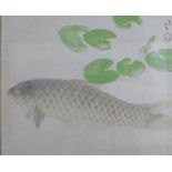 Late 19th / early 20th century Japanese watercolour of a Koi Carp, with character marks, framed