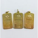 Three Pamp Suisse half ounce silver gilt pendant ingots (3)