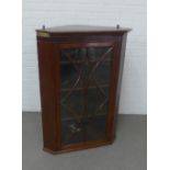 19th century mahogany corner cabinet with astrgal glazed door and shelved interior, 67 x 109 x 48cm