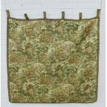 Silk embroidered chinoiserie wall hanging panel, with bamboo hanging pole, 122 x 118cm