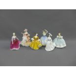 Six Royal Doulton china figures to include Stephanie HN2807, First Dance HN2903, Sheila HN2742,