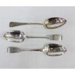 Pair of Victorian silver Fiddle pattern table spoons, Robert Wallis, London 1849, 22cm long,
