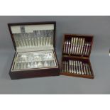 Canteen containing a suite of Arthur Price silver plated cutlery together with a mahogany canteen