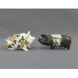 Griselda Hill pottery Wemyss Ware pig together with a studio pottery model of a pig, longest 16cm