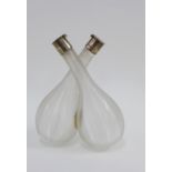 Victorian ribbed glass and silver mounted oil & vinegar condiment , Birmingham 1876 , 17cm high