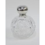 Victorian silver mounted and cut glass scent bottle, with a screw on top and internal glass stopper,