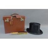 Silk top hat by William Bell of Edinburgh, inner measurement approx 19 x 15cm, with a brown