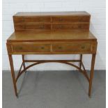 Contemporary satin birch lady's writing desk, the super structure with four drawers, over a fold out