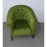 Early 20th century green button back upholstered tub chair on cabriole legs, 74 x 80cm