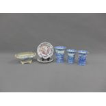 19th century blue and white transfer printed pottery to include set of three maypole pattern spill