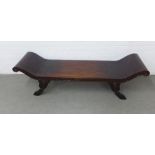 Eastern hardwood window seat with curved ends and solid seat, 170 x 47 x 47cm