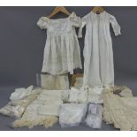 Collection of lace edged and embroidered handkerchief, cream satin shoes, ;ace collars, etc (a lot)