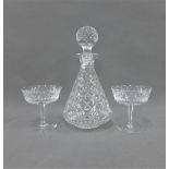 Waterford Crystal Alana pattern decanter and stopper and matching pair of champagne coupes (3)