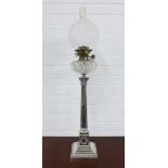 Epns Corinthian column Hinks Duplex oil lamp and shade, 70cm high to bottom of shade