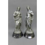 Pair of pewter patinated metal figures, 39cm (2)