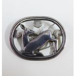 Georg Jensen 'Kneeling Deer' silver brooch, designed by Arno Malinowski, with makers mark and No.