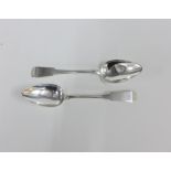 Pair of 19th century Scottish provincial silver fiddle pattern table spoons, Robert Keay, Perth