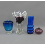 Collection of mid century art glass to include a 1960's cased glass vase, likely Scandinavian, (4)