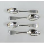 Set of four 19th century Scottish silver Fiddle pattern teaspoons, Mitchell & Russell, Glasgow, 1821