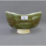 Scottish pottery green glazed bowl on a circular footrim, 15 x 27cm