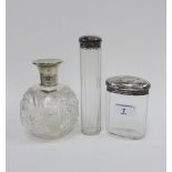 George V cut glass and silver mounted scent bottle, Walker & Hall, Sheffield 1924, 14cm high,