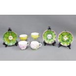 Meissen & continental porcelain cups and saucers, with leaf moulded pattern and butterflies, some