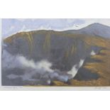 K.F Watt, 'Lochen Quarry' coloured aquatint, signed in pencil and numbered 11/50, dated 2003, 47 x