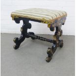 19th century ebonised and gilt stool with mother of pearl inlaid pattern and rococo style side