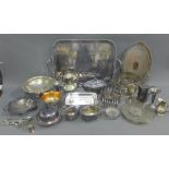 Quantity of Epns wares to include a toast rack, large tray and serving dishes, etc (a lot)