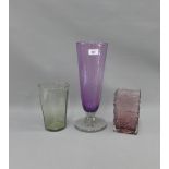 Stevens & Williams amethyst glass bubble vase together with a Whitefriars smoked glass vase and