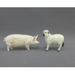 Beswick model of a pig - 'Champion Wall Queen' and a Beswick sheep, longest 17cm (2)