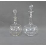 Two Edwardian etched glass globe and shaft decanters with stoppers, tallest 28cm (2)