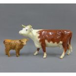 Beswick model of a cow together with a Beswick highland cow calf, tallest 13cm (2)